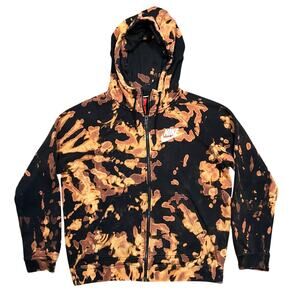 Nike Tech Acid Tie Dye Custom Black Full-Zip Hoodie Sweatshirt Mens Size Medium